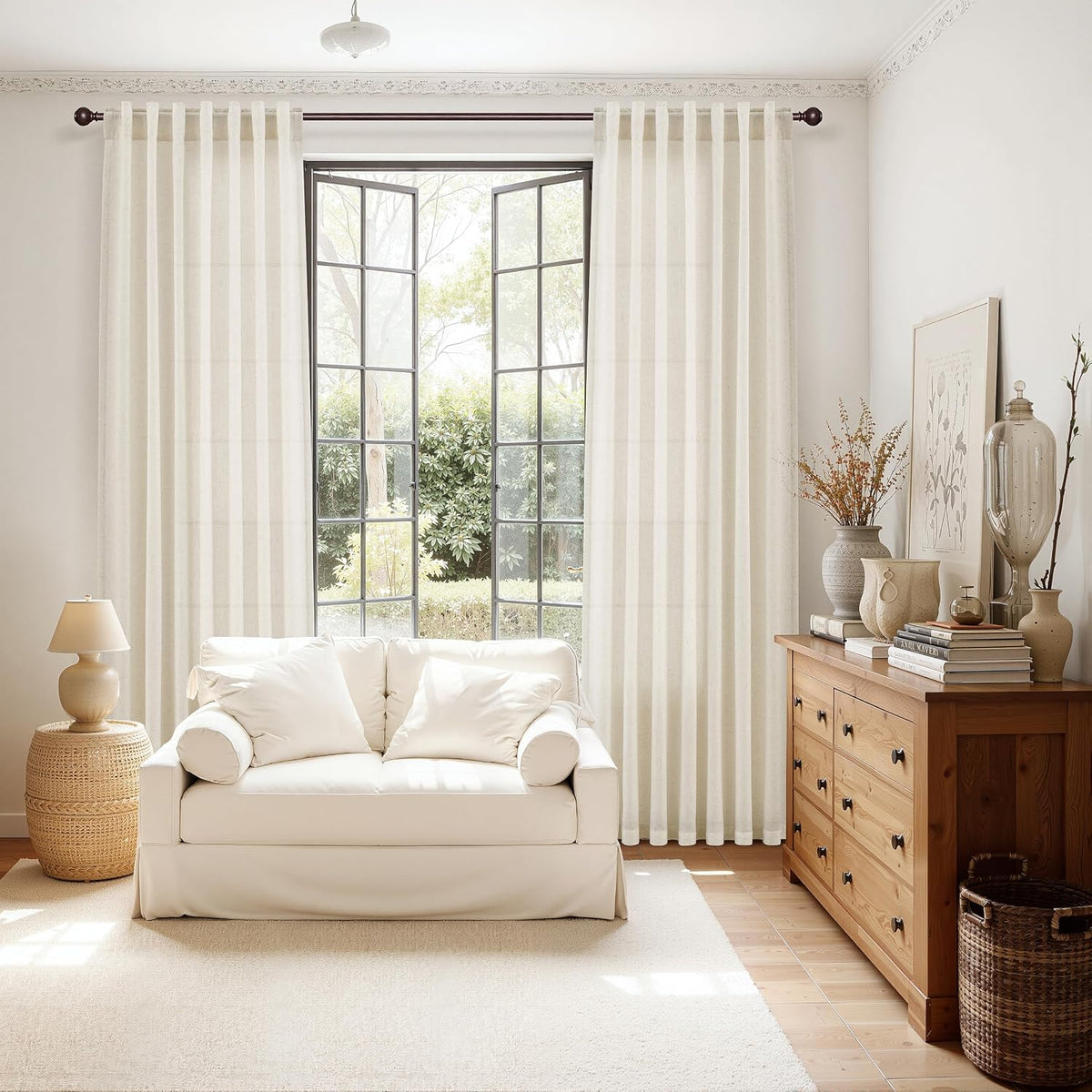 Beige Cream Linen Living‑Room Curtains