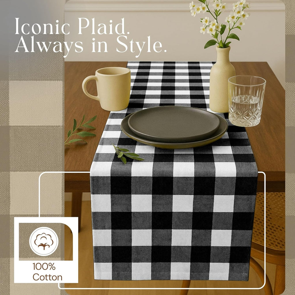 Cotton Buffalo‑Check Farmhouse Table Runner