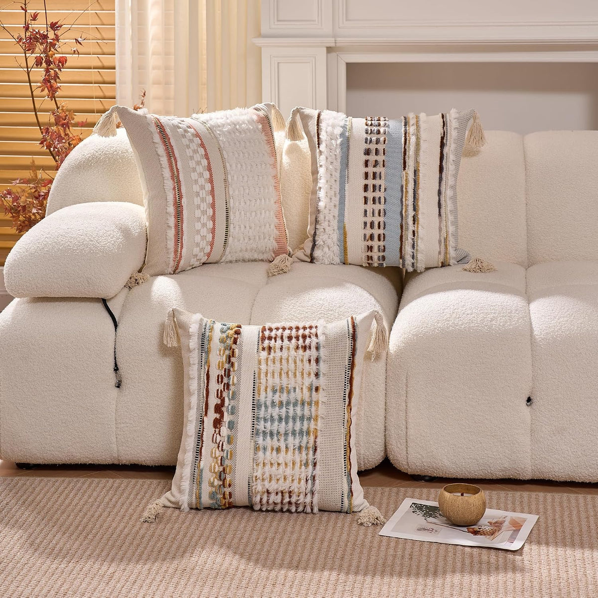 Boho Striped Chenille Pillow Covers Set