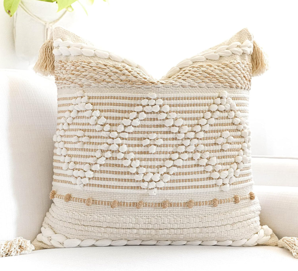 Cream‑White Boho Woven Pillow Cover