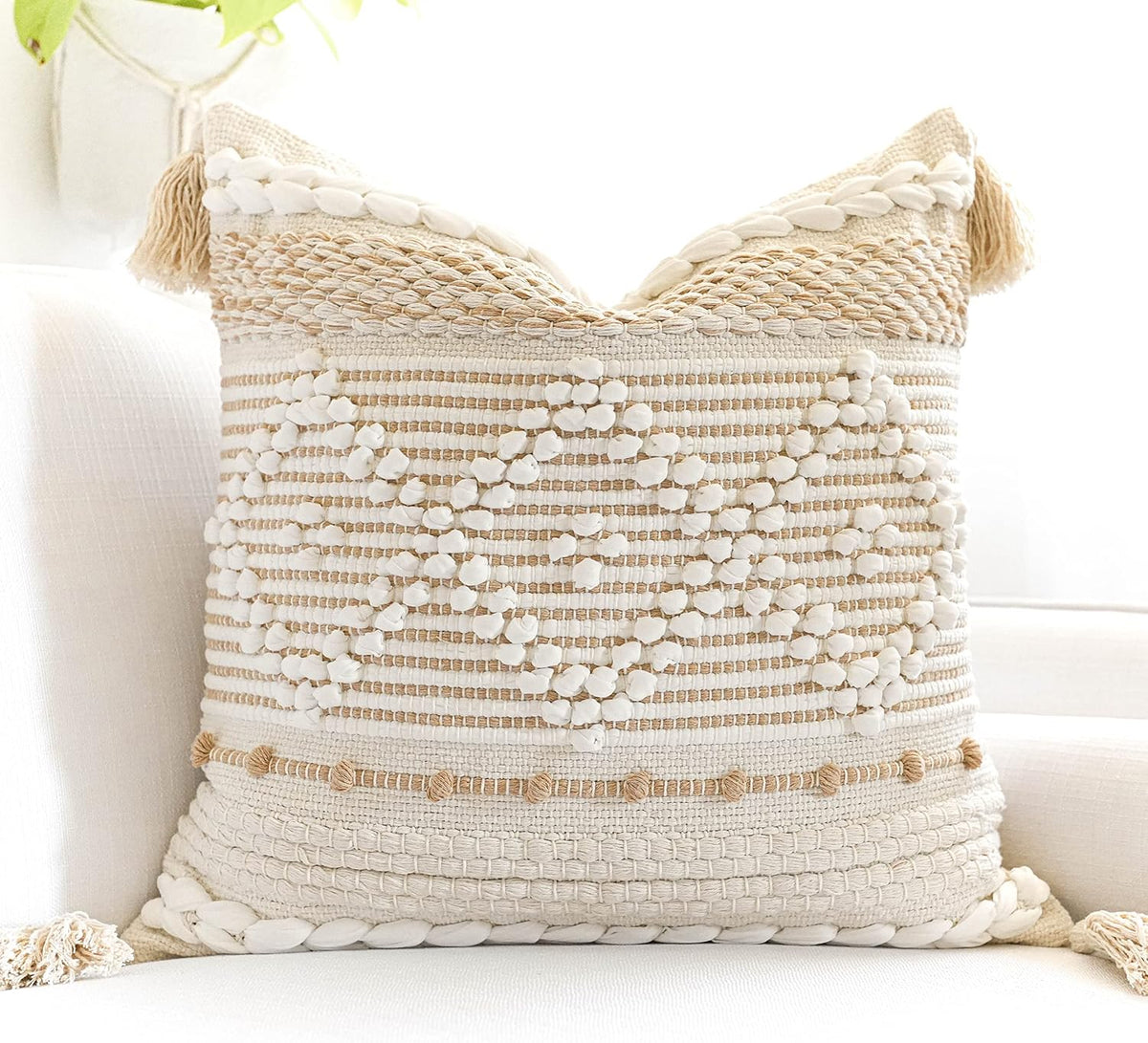 Cream‑White Boho Woven Pillow Cover