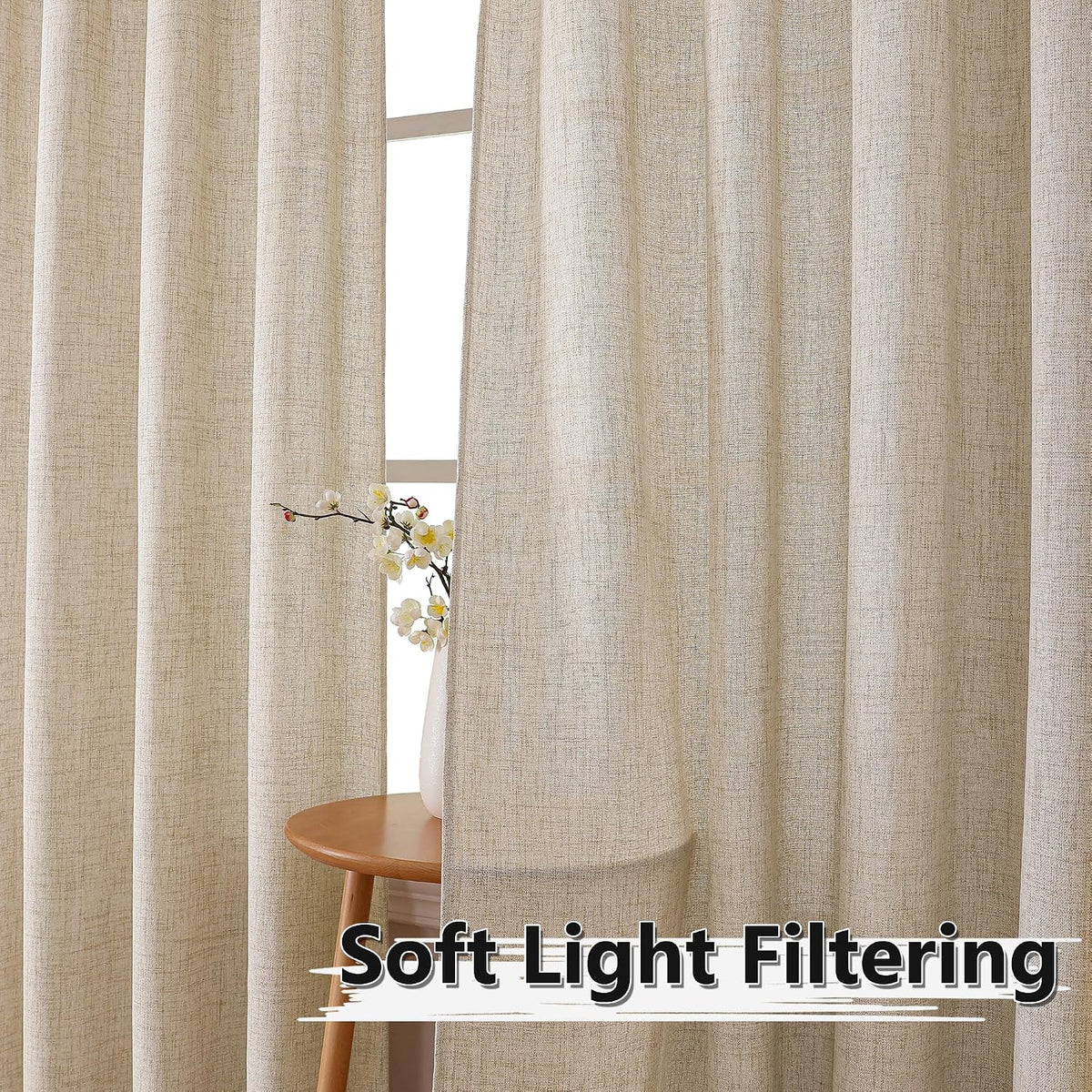 Natural Semi‑Sheer Linen Bedroom Drapes