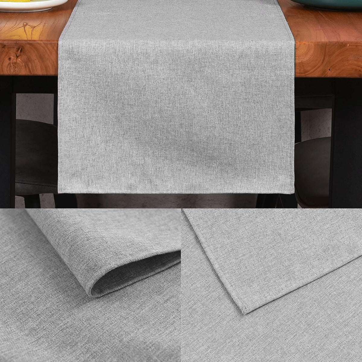 Farmhouse‑Style Grey Cotton Table Runner